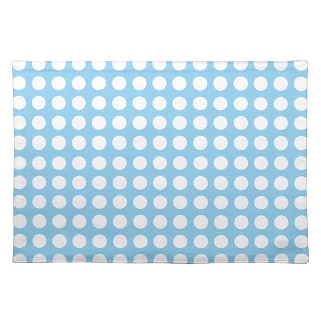 White on Baby Blue Large Horizontal Polka Dots Cloth Placemat (Front)