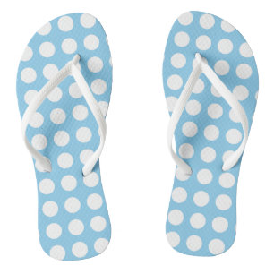 White on Baby Blue Large Horizontal Polka Dots Flip Flops