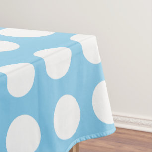 White on Baby Blue Large Horizontal Polka Dots Tablecloth