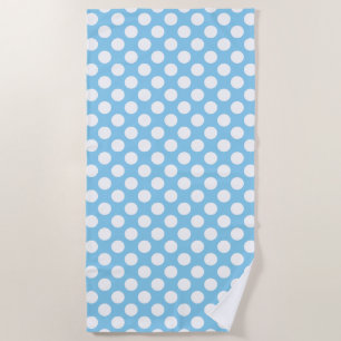 White on Baby Blue Large Size Polka Dots Beach Towel