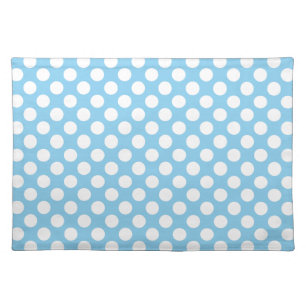 White on Baby Blue Large Size Polka Dots Cloth Placemat