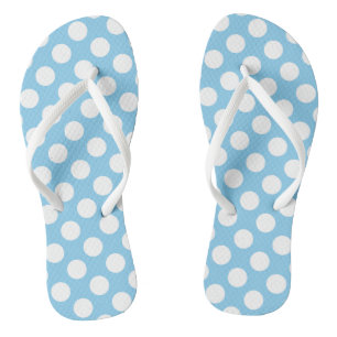 White on Baby Blue Large Size Polka Dots Flip Flops