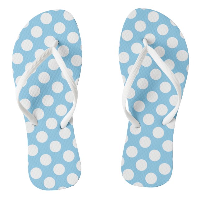 White on Baby Blue Large Size Polka Dots Flip Flops (Footbed)