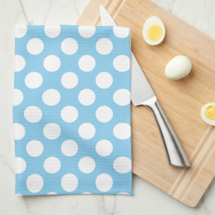 White on Baby Blue Large Size Polka Dots Kitchen Towel