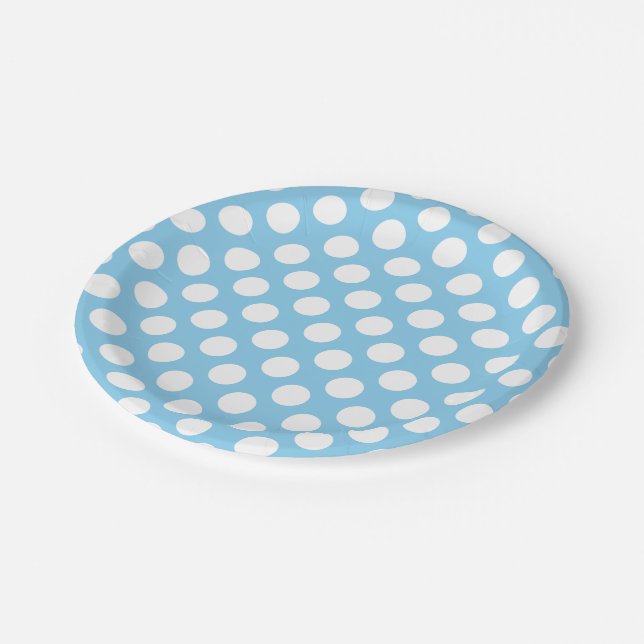 White on Baby Blue Large Size Polka Dots Paper Plates (Angled)