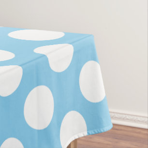 White on Baby Blue Large Size Polka Dots Tablecloth