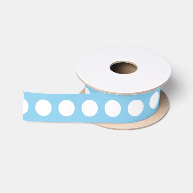 White on Baby Blue Medium Horiz. Polka Dots Ribbon (Spool)