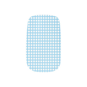White on Baby Blue Medium Size Horiz. Polka Dots Minx Nail Art