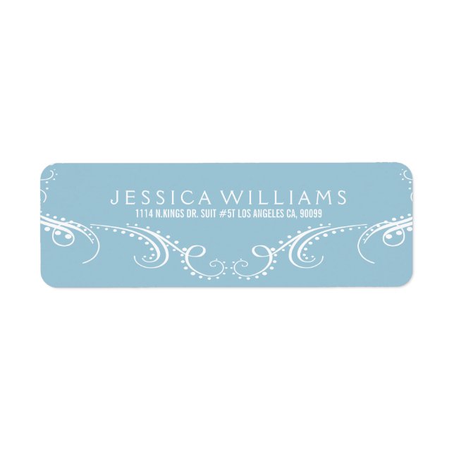 White On Baby Blue Ornate Floral Frame Label (Front)