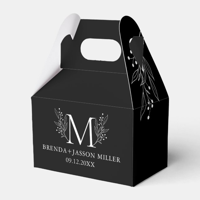 White on Bblack Elegant monogram newlywed  Favor Boxes (Front Side)