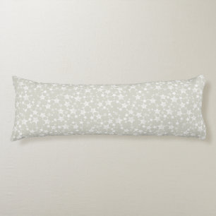 White on Beige   Lino Print Stars Pattern Body Pillow