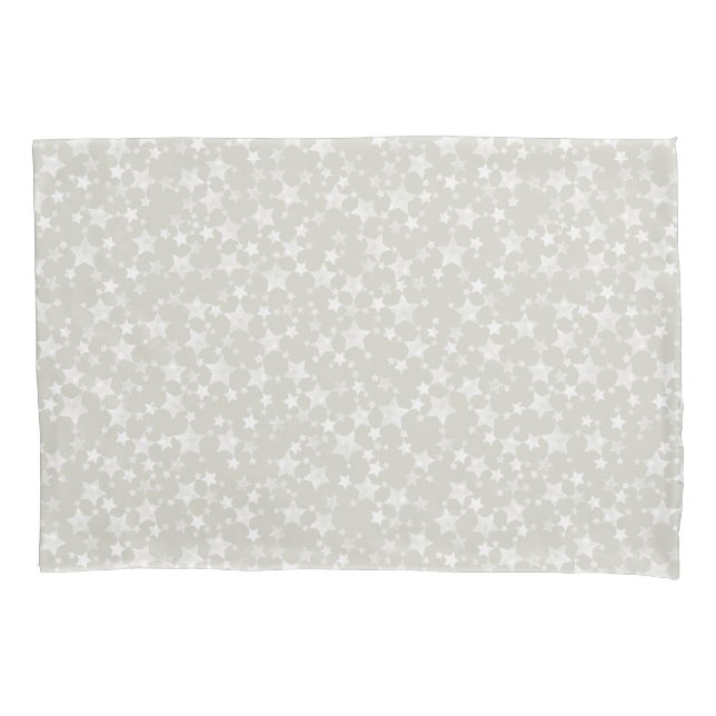 White on Beige | Lino Print Stars Pattern Pillow Case (Front-Left)