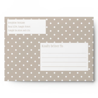 White On Beige Polka Dots Pattern Custom Text Envelope