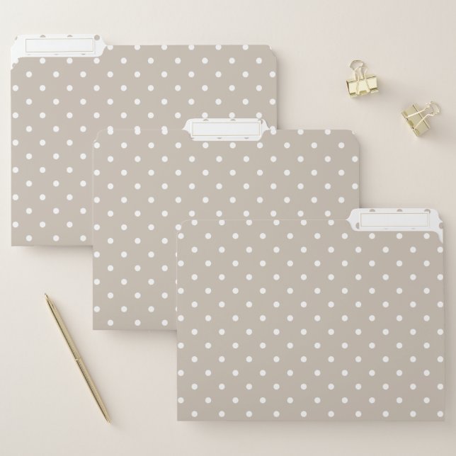 White On Beige Polka Dots Pattern Custom Text File Folder (Set)