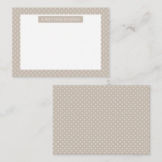 White On Beige Polka Dots Pattern Custom Text Note Card (Front/Back)