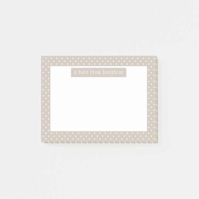 White On Beige Polka Dots Pattern Custom Text Post-it Notes (Front)