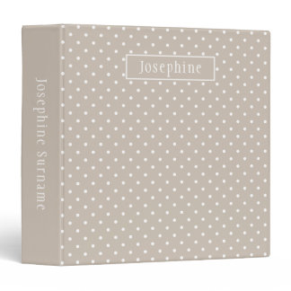 White On Beige Polka Dots Pattern With Custom Name 3 Ring Binder