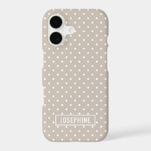 White On Beige Polka Dots Pattern With Custom Name iPhone 17 Case