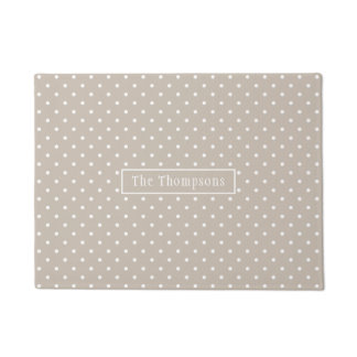 White On Beige Polka Dots Pattern With Custom Name Doormat