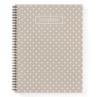 White On Beige Polka Dots Pattern With Custom Name Notebook