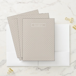 White On Beige Polka Dots Pattern With Custom Name Pocket Folder