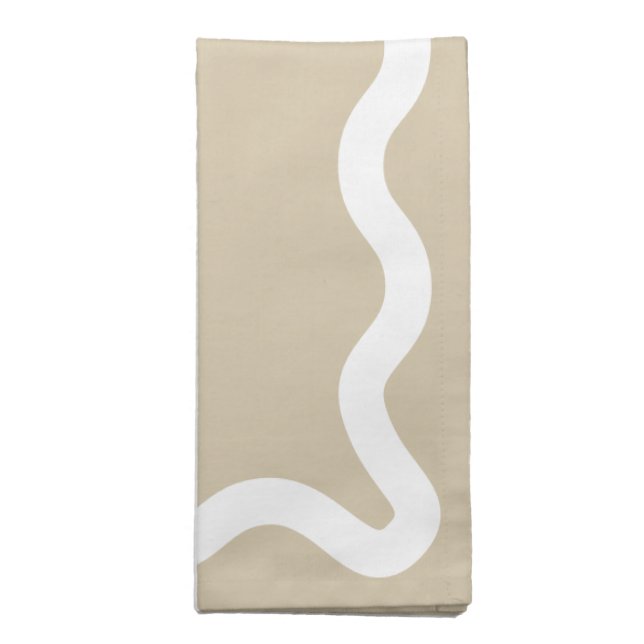 White on Beige Three Letter Monogram Wavy Square Cloth Napkin (Folded)