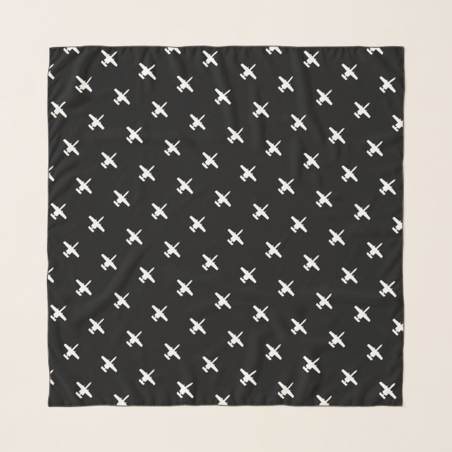 White on Black A-10 Jet Pattered Scarf (Front)