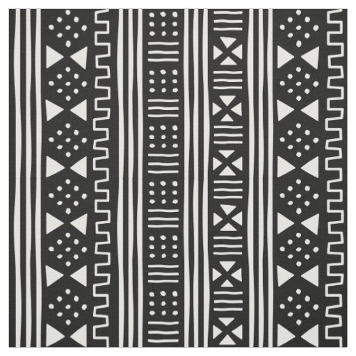 White on Black African MudCloth Inspired Scalable Fabric