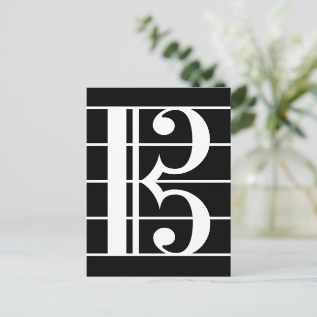 White-on-Black Alto Clef C-Clef Viola Music Postcard (Standing Front)