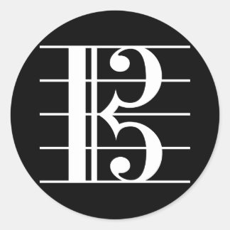 White-on-Black Alto Clef Classic Round Sticker