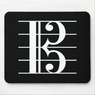 White-on-Black Alto Clef Mouse Pad