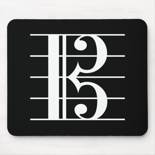 White-on-Black Alto Clef Mouse Pad (Front)