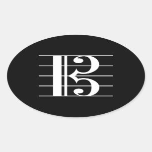 White-on-Black Alto Clef Oval Sticker