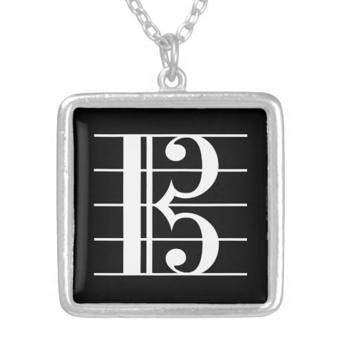 White_on_Black Alto Clef Silver Plated Necklace