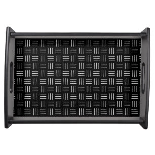 White on Black Basket Weave Mudcloth Serving Tray