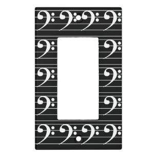 White-on-Black Bass Clef Music Pattern Light Switch Cover