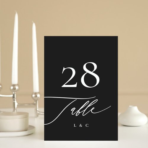 White on Black  Calligraphy Modern Wedding Table Number