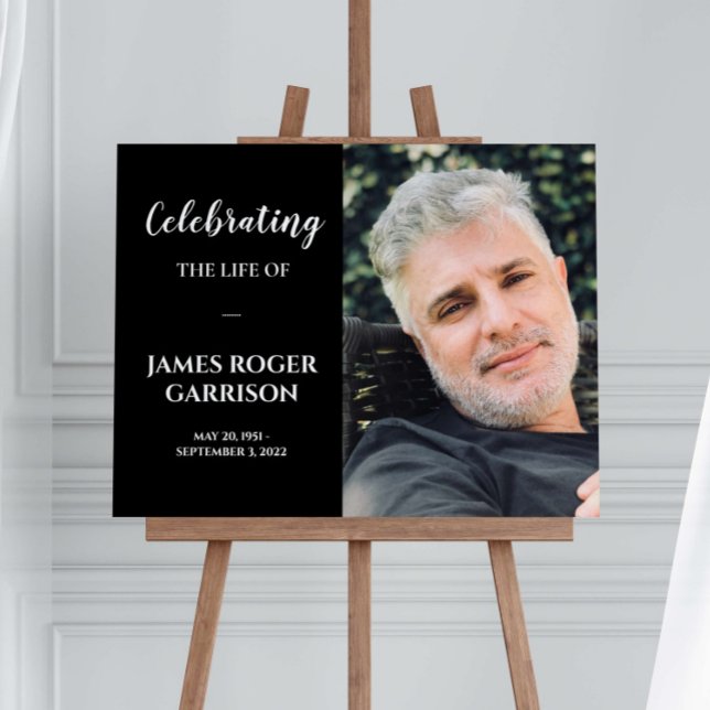 White On Black Celebration of Life Photo Memorial Foam Board (Creator Uploaded)
