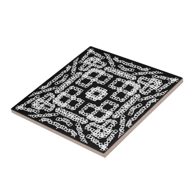 White On Black Chain Linked Repeating Pattern Art Ceramic Tile (Side)