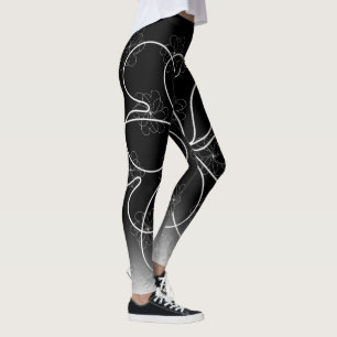 White on Black Chic heartS flower Pattern Leggings