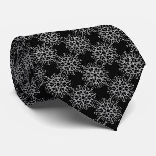 White On Black Circular Pulsar Symmetry Pattern Neck Tie