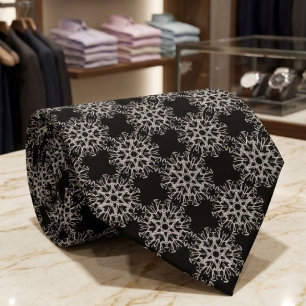 White On Black Circular Pulsar Symmetry Pattern Neck Tie