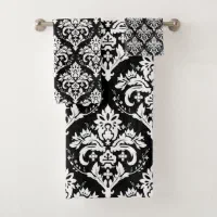 Damask Baroque Pattern Black on White Hand & Bath Towel