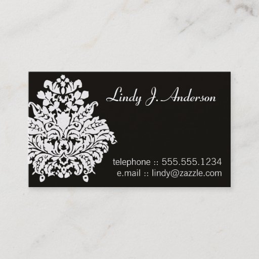 Customizable White on Black Damask Personal Card Business Card Template