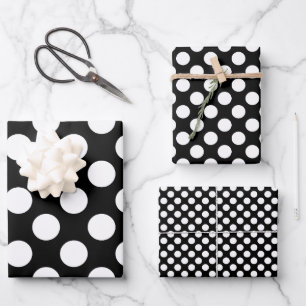 White on Black Different Sizes Polka Dots Wrapping Paper Sheets