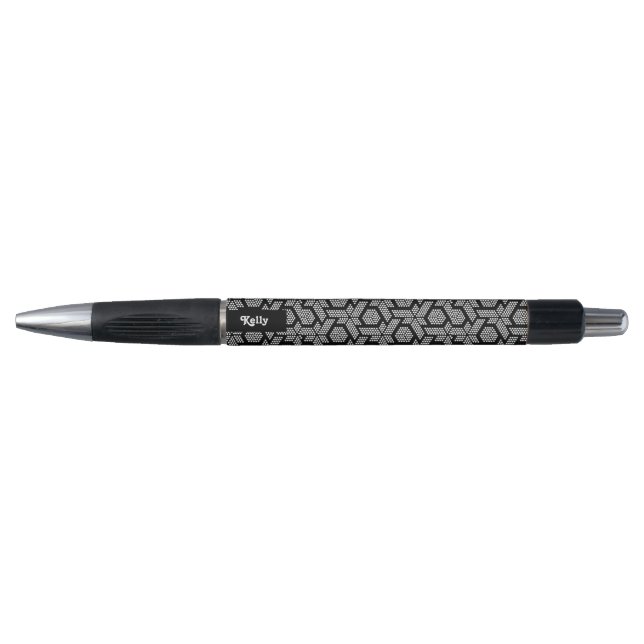 White on black dots geometric pattern pen (Front)