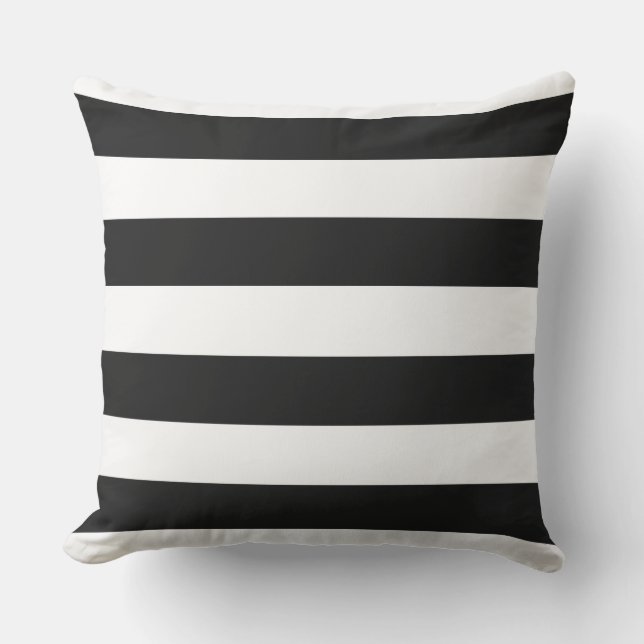 WHITE on BLACK Elegant Stylish Modern Stripes Outd Outdoor Pillow (Front)