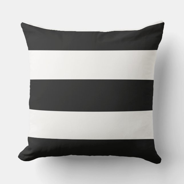 WHITE on BLACK Elegant Stylish Modern Stripes Outdoor Pillow (Front)