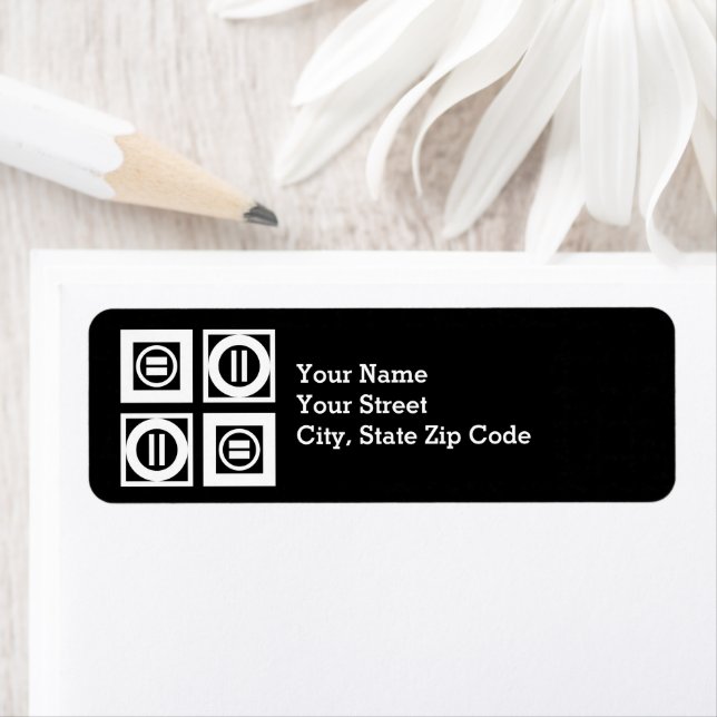 White on Black Equal Sign Geometric Pattern Label (Insitu)