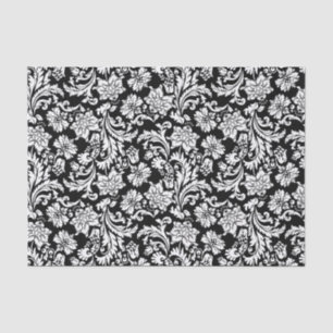 White On Black Floral Damasks Pattern Tissue Paper
